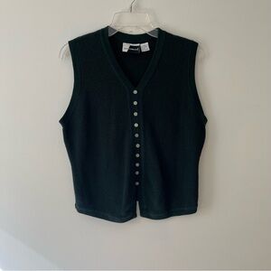 V-Neck Sleeveless Button-Front Sweater Vest - Black